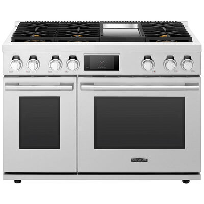 Signature Kitchen Suite 48 in. 7.9 cu. ft. Smart Convection Double Oven Freestanding Natural Gas Range with 6 Sealed Burners & Griddle - Stainless Steel | SKSGR480GS