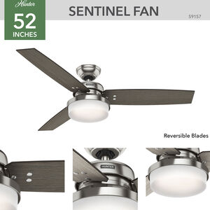 Hunter Sentinel 52 in. Ceiling Fan with LED Light Kit and Handheld Remote - Brushed Nickel, Brushed Nickel, hires