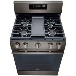 LG 30 in. 6.3 cu. ft. Smart Air-Fry True European Convection Gas Range with 5 Sealed Burners & Griddle - Black Stainless Steel, , hires
