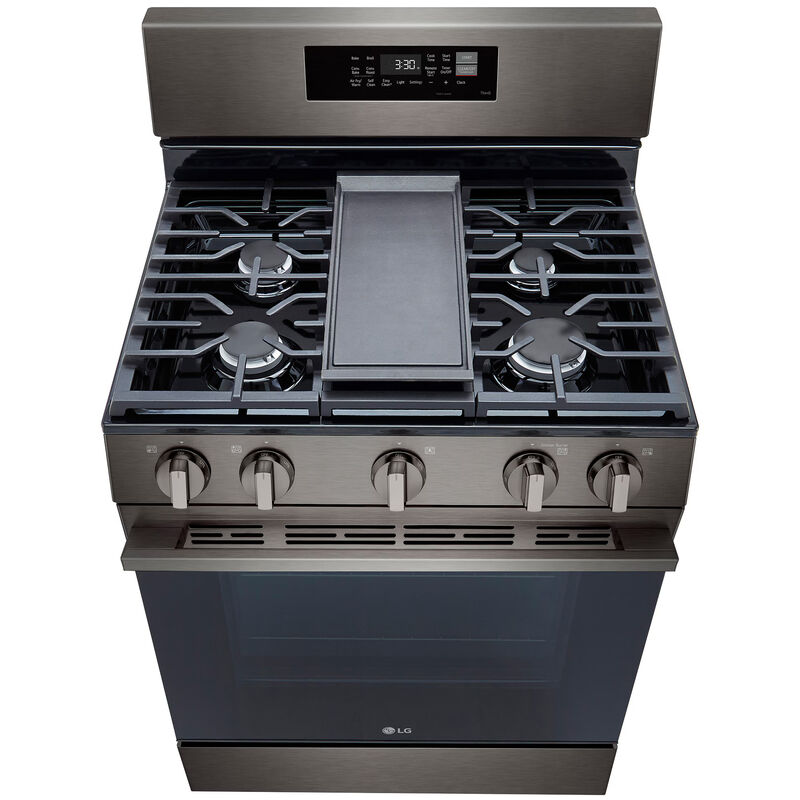 LG 30 in. 6.3 cu. ft. Smart Air-Fry True European Convection Gas Range with 5 Sealed Burners & Griddle - Black Stainless Steel, , hires