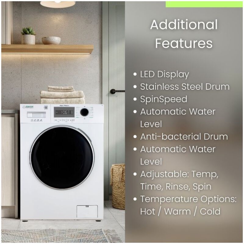 Equator Compact 24 in. 1.57 cu. ft. Stackable Front Load Washer with Pet & Sanitize Cycle - White, , hires