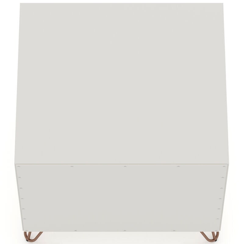 Manhattan Comfort Rockefeller Mid-Century Modern 2-Drawer Nightstand Off White/Natural, White, hires