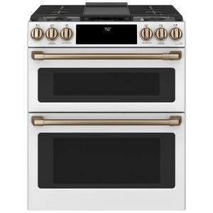 Cafe 30 in. 6.7 cu. ft. Smart Air Fry True European Convection Double Oven Slide-In Gas Range with 6 Sealed Burners & Griddle - Matte White, Matte White, hires