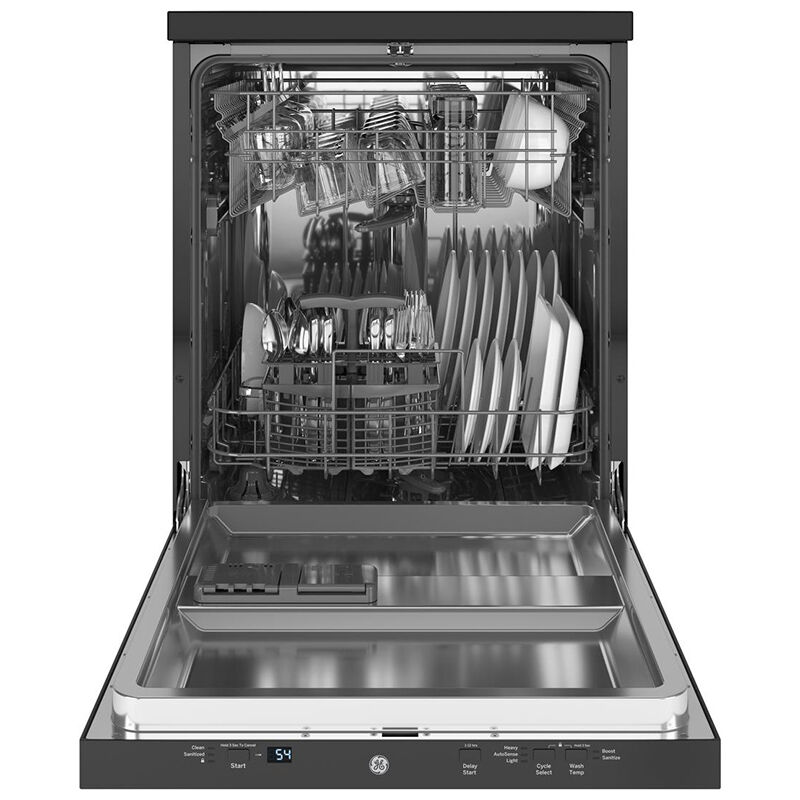 GE 24 in. Portable Dishwasher with Top Control, 54 dBA Sound Level, 12 Place Settings, 3 Wash Cycles & Sanitize Cycle - Black, Black, hires