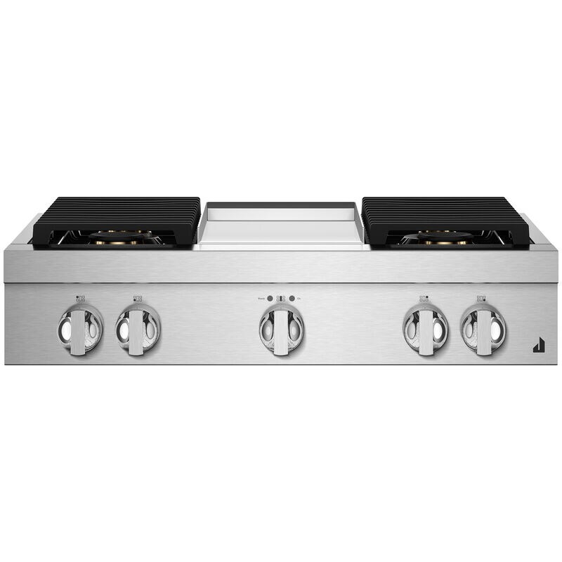 JennAir Noir 36 in. 4-Burner Natural Gas Rangetop with Griddle, Simmer Burner & Power Burner - Stainless Steel, , hires