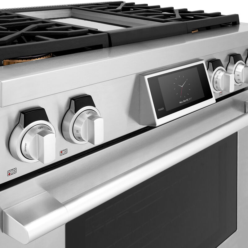 SKS 36 in. 6.3 cu. ft. Smart Standard Convection Steam Gas Range with 4 Sealed Burners & Griddle - Stainless Steel, , hires