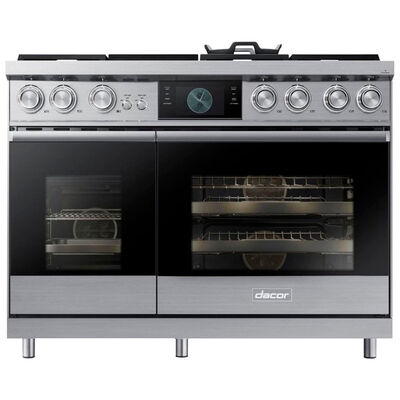 Dacor Contemporary 48 in. 6.6 cu. ft. Smart Dual Convection Steam Double Oven Dual Fuel Range with 6 Sealed Burners & Griddle - Silver Stainless | DOP48C96DLS