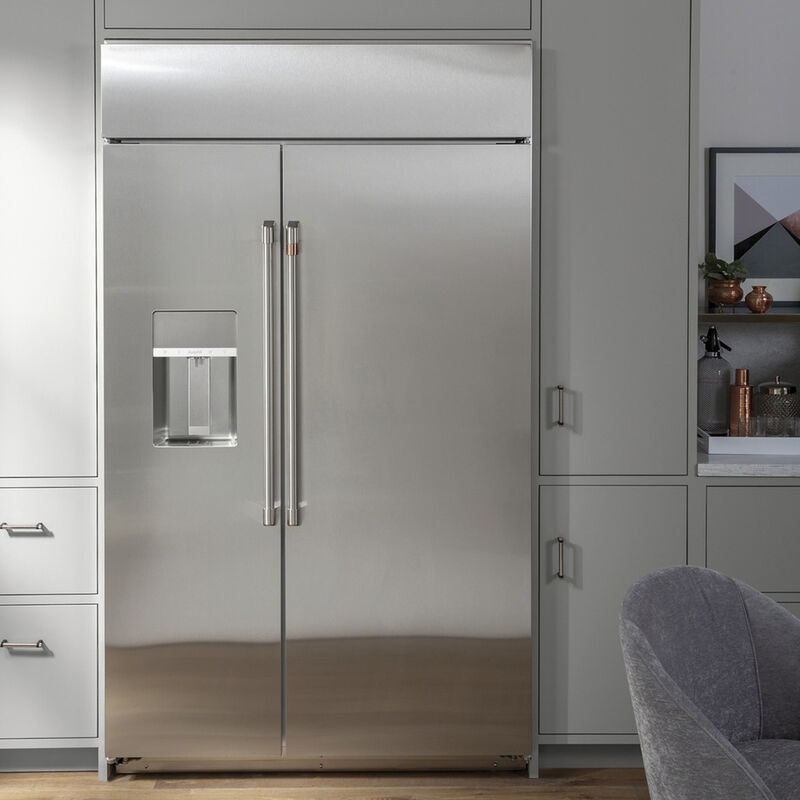 Cafe 48 in. 28.7 cu. ft. Built-In Smart Counter Depth Side by Side Refrigerator with Ice & Water Dispenser - Stainless Steel, , hires