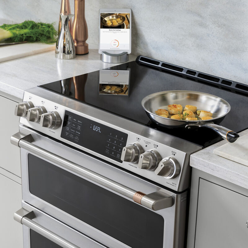 Cafe 30 in. 5.7 cu. ft. Smart Air Fry True European Convection Slide-In Electric Range with 5 Induction Burners - Stainless Steel, Stainless Steel, hires