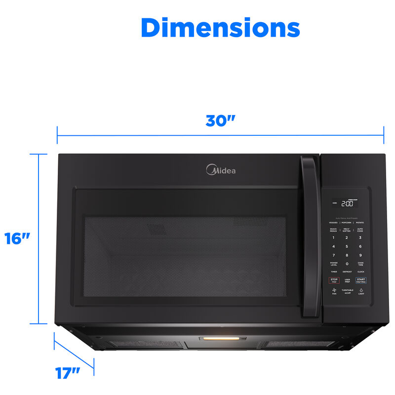 Midea 30 in. 1.7 cu. ft. 1000W Over-the-Range Microwave with 300 CFM - Black, , hires