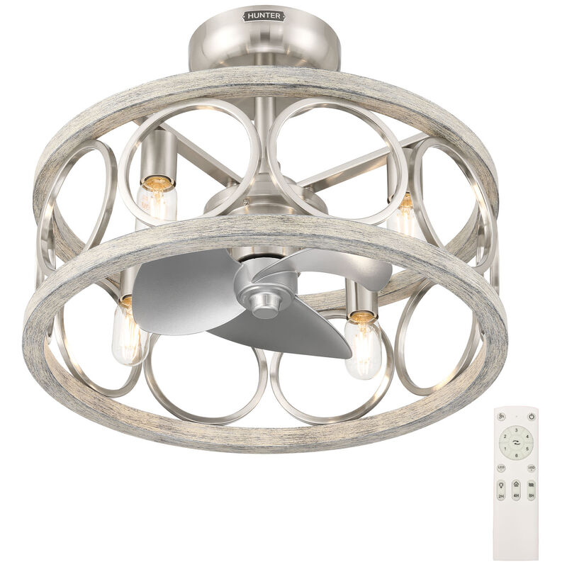 Hunter Haven Fandelier 22 in. Ceiling Fan with Light Kit and Handheld Remote - Brushed Nickel/ Light Grey, , hires