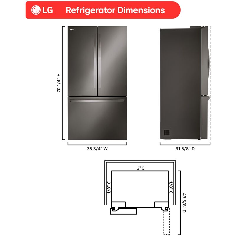 LG 36 in. 26.5 cu. ft. Smart Counter Depth French Door Refrigerator with Internal Water Dispenser - Black Stainless Steel, Black Stainless Steel, hires