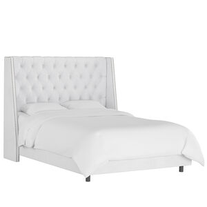 Skyline Queen Nail Button Tufted Wingback Bed in Velvet - White, White, hires