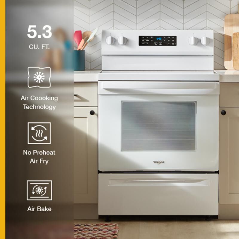 Whirlpool 30 in. 5.3 cu. ft. Air-Fry Standard Convection Electric Range with Radiant Burners - White, , hires