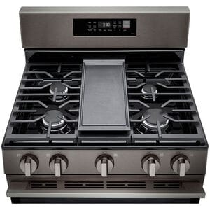 LG 30 in. 6.3 cu. ft. Smart Air-Fry True European Convection Gas Range with 5 Sealed Burners & Griddle - Black Stainless Steel, , hires