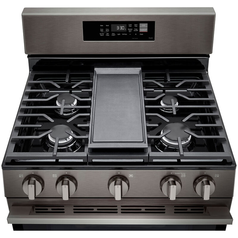 LG 30 in. 6.3 cu. ft. Smart Air-Fry True European Convection Gas Range with 5 Sealed Burners & Griddle - Black Stainless Steel, , hires