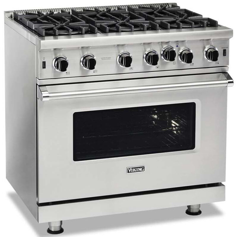 Viking 5 Series 36 in. 5.1 cu. ft. Convection Oven Freestanding Gas Range with 6 Open Burners - Stainless Steel, , hires