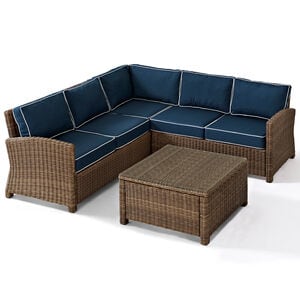 Crosley Bradenton 4 Piece Outdoor Wicker Sectional Set - Navy, , hires