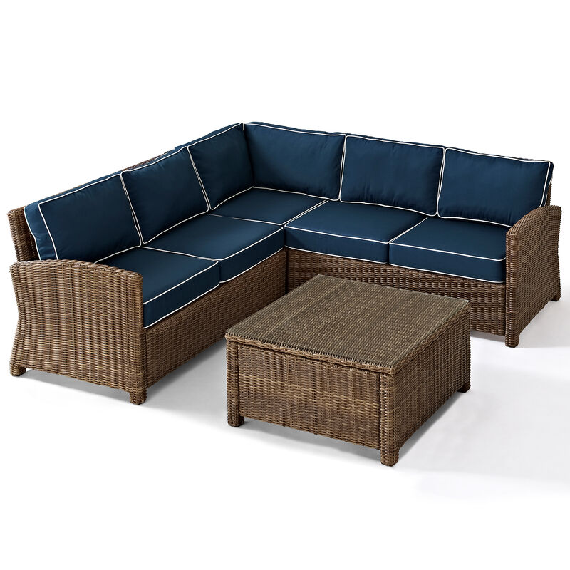 Crosley Bradenton 4 Piece Outdoor Wicker Sectional Set - Navy, , hires