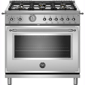 Bertazzoni Heritage Series 36 in. 5.9 cu. ft. Convection Oven Freestanding LP Gas Range with 6 Brass Burners - Stainless Steel, , hires