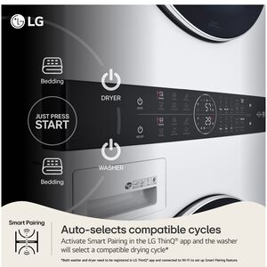 LG 27 in. WashTower with 4.5 cu. ft. Washer with 10 Wash Programs and TurboWash 360 & 7.4 cu. ft. Electric Dryer with 9 Dryer Programs, Sensor Dry & Wrinkle Care - White, White, hires