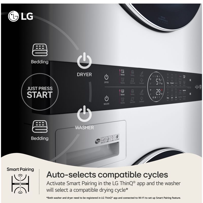 LG 27 in. WashTower with 4.5 cu. ft. Washer with 10 Wash Programs and TurboWash 360 & 7.4 cu. ft. Electric Dryer with 9 Dryer Programs, Sensor Dry & Wrinkle Care - White, White, hires