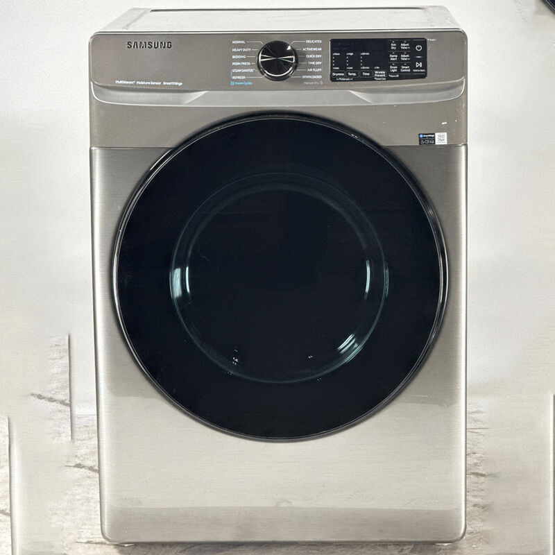 Samsung 27 in. 7.5 cu. ft. Smart Stackable Front Load Electric Dryer with Sanitize Cycle & Sensor Dry - Platinum (Open Box Good Condition), , hires