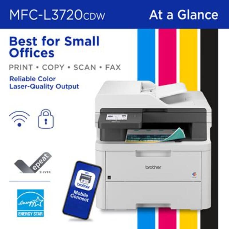 Brother Color Laser Printer All-in-One with Scanner, Copier and Fax - Professional Wireless Business Printer with Auto Duplex and250-SheetCapacityfor Small Office (MFC-L3720CDW), , hires