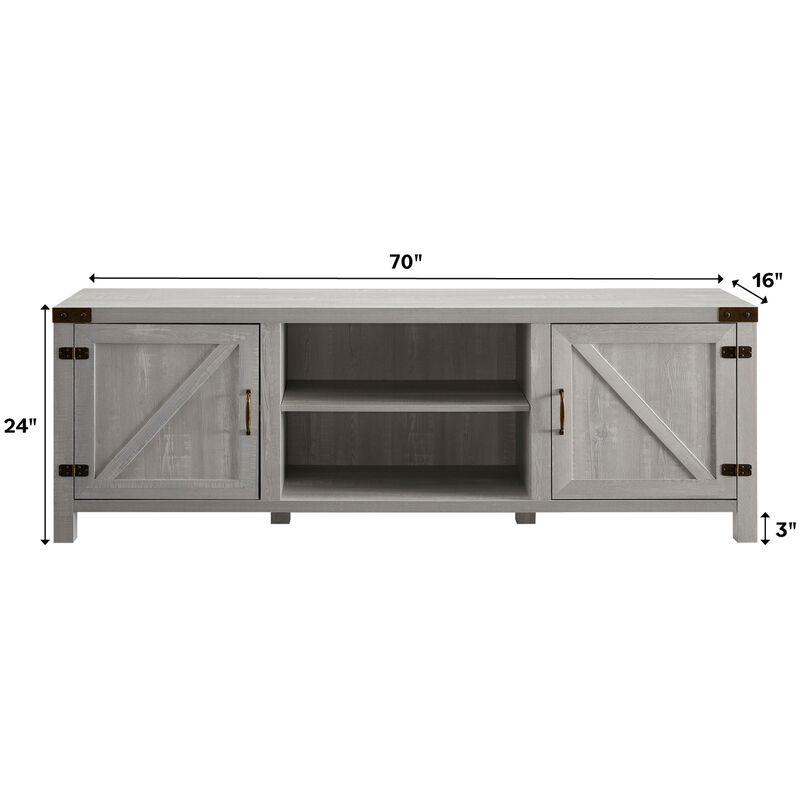 Walker Edison Barn Door 70 in. Modern Farmhouse TV Stand - Stone Gray, , hires