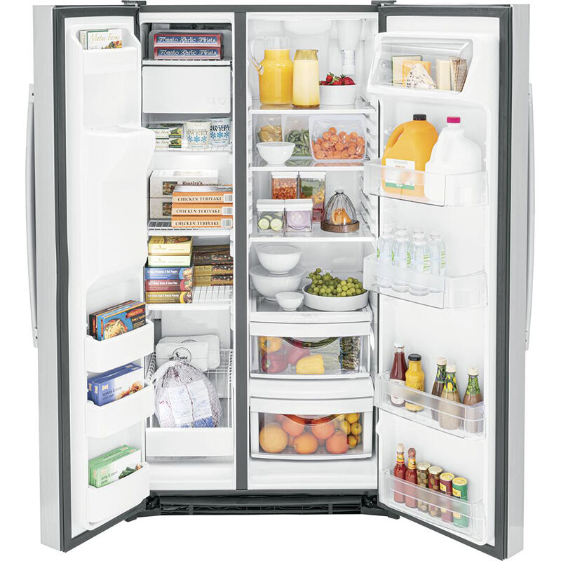 GE 36 in. 25.3 cu. ft. Side-by-Side Refrigerator with External Ice & Water Dispenser - Stainless Steel, Stainless Steel, hires
