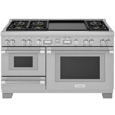 Thermador Pro Grand Professional Series 60 in. 5.7 cu. ft. Smart Convection Double Oven Freestanding Dual Fuel Range with 6 Sealed Burners & Griddle - Stainless Steel | PRD606WESG