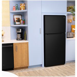 GE 30 in. 21.0 cu. ft. Garage-Ready Top Freezer Refrigerator - Black, Black, hires