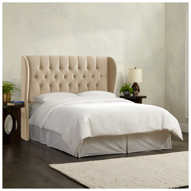 Skyline Furniture Tufted Wingback Velvet Fabric Upholstered Full Size Bed - Buckwheat, Buckwheat, hires