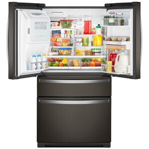 Whirlpool 36 in. 26 cu. ft. 4-Door French Door Refrigerator with Ice & Water Dispenser - Black Stainless, Black Stainless, hires