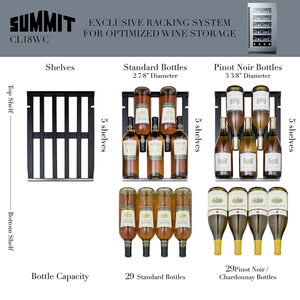 Summit Classic Collection Series 18 in. Compact Built-In/Freestanding 2.9 cu. ft. Wine Coolers with 29 Bottle Capacity, Single Temperature Zone & Digital Control - Stainless Steel, , hires