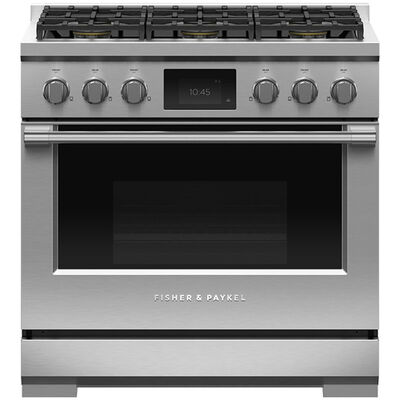 Fisher & Paykel Series 9 Classic 36 in. 4.8 cu. ft. Smart Convection Oven Freestanding LP Dual Fuel Range with 6 Sealed Burners - Stainless Steel | RDV3366L