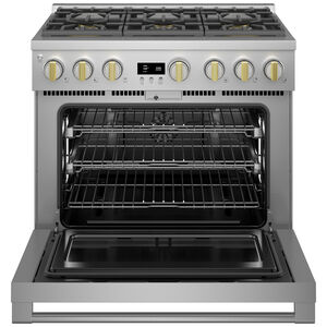 Monogram Statement Series 36 in. 6.2 cu. ft. Smart Convection Oven Freestanding Gas Range with 6 Sealed Burners - Stainless Steel, , hires