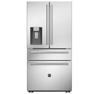 Bertazzoni Master Series 36 in. 21.6 cu. ft. Counter Depth 4-Door French Door Refrigerator with External Ice & Water Dispenser- Stainless Steel | REF36FDFZXNT