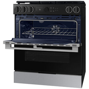 Samsung Bespoke 30 in. 6.1 cu. ft. Smart Air Fry True European Convection Double Oven Slide-In Dual Fuel Range with 5 Sealed Burners & Griddle - Stainless Steel, , hires