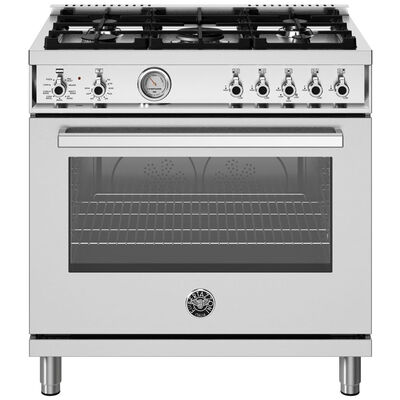 Bertazzoni Professional Series 36 in. 5.9 cu. ft. Dual Convection Dual Fuel Range with 5 Sealed Burners - Stainless Steel | PRO365DFMXVL