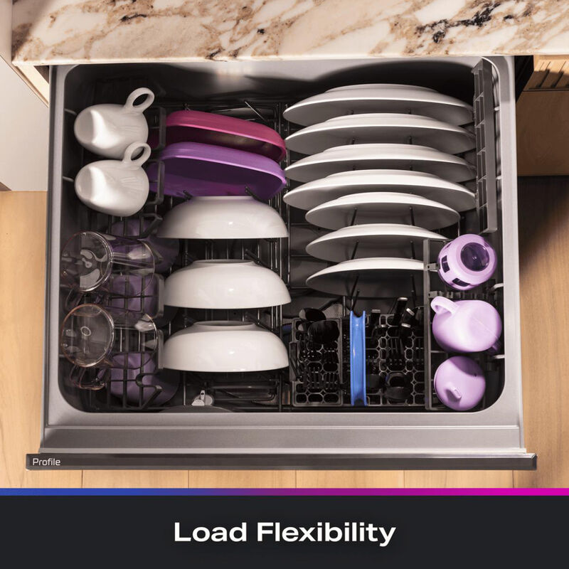 GE Profile 24 in. Smart Double Dishwasher Drawer with Front Control, 48 dBA Sound Level & Pocket Handle - Fingerprint Resistant Stainless, , hires