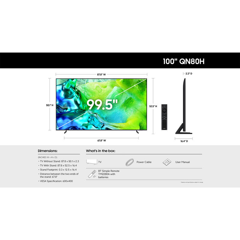 Samsung - 100" Class QN80H Neo QLED 4K UHD Smart Tizen TV, , hires