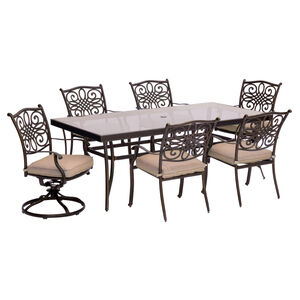 Hanover Traditions 7-Piece 84" Rectangle Glass Top Dining Set with 4 Stationary & 2 Swivel Rocker Chairs -Tan, , hires