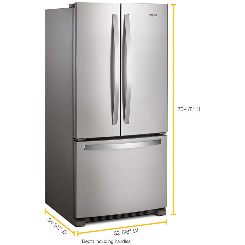 Whirlpool 33 in. 22.1 cu. ft. French Door Refrigerator with Internal Water Dispenser - Fingerprint Resistant Stainless Steel, Fingerprint Resistant Stainless, hires