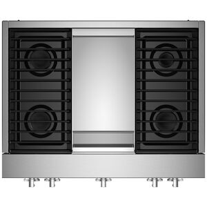 JennAir Noir 36 in. 4-Burner Natural Gas Rangetop with Griddle, Simmer Burner & Power Burner - Stainless Steel, , hires