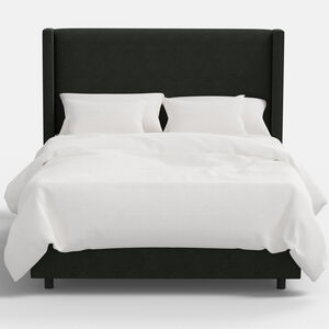 Skyline Furniture Linen Fabric Upholstered Queen Size Wingback Bed - Black, , hires