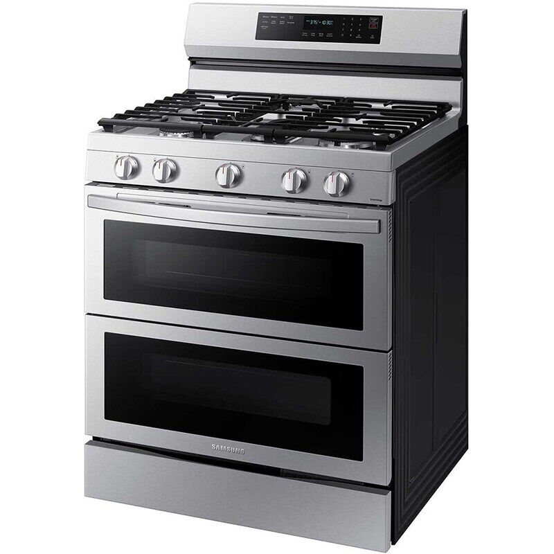 Samsung 30 in. 6 cu. ft. Smart Air Fry True European Convection Double Oven Gas Range with 5 Sealed Burners & Griddle - Stainless Steel, Stainless Steel, hires