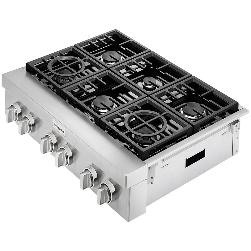 KitchenAid 36 in. 6-Burner Natural Gas Rangetop with Simmer Burner & Power Burner - Stainless Steel, , hires