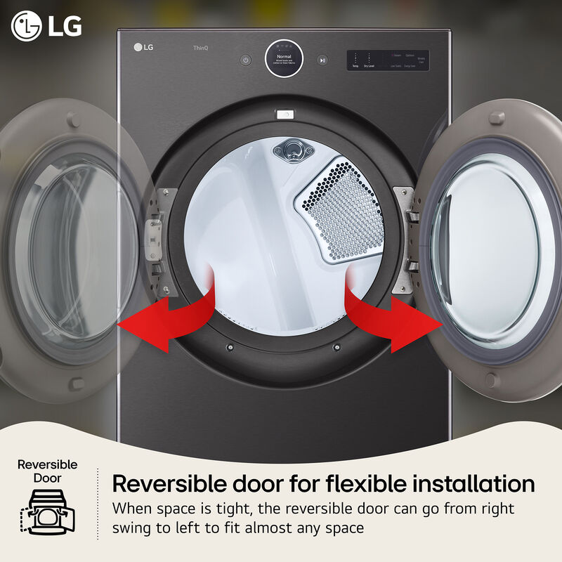 LG 27 in. 7.4 cu. ft. Front Loading Gas Smart Dryer with 23 Dryer Programs, 11 Dry Options, Wrinkle Care & Sensor Dry - Black Steel, , hires