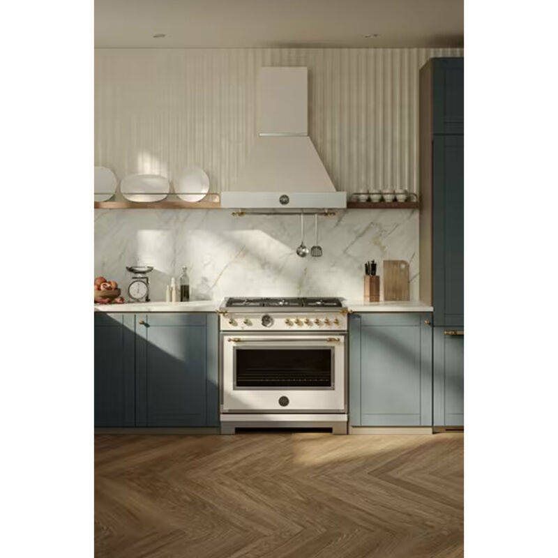 Bertazzoni Heritage Series 36 in. 5.9 cu. ft. Dual Convection Gas Range with 6 Sealed Burners & Griddle - Ivory, , hires
